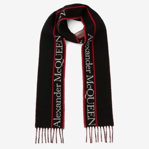 Unisex Alexander McQueen Selvedge Ribbon Scarf in blue/red
